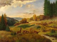 H.Rohnert , איילים בחיק הטבע, שמן על בד, 60X80 ס”מ (הגדל)