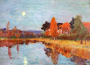 יצחק לויתן ,דמדומים על פני יער ואגם, תאריך לא ידוע (הגדל)