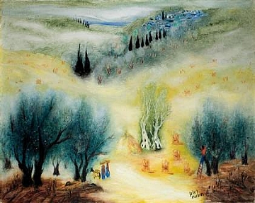 ראובן רובין , שמן על סד "קיץ ליד צפת" (הגדל)