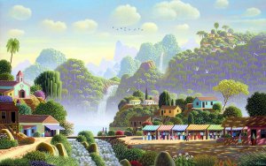 אדיבלדו ברבוסה דה סוזה, "מוקירים את מפלי העמק", 2007, אקריליק על בד, 72X115 ס"מ